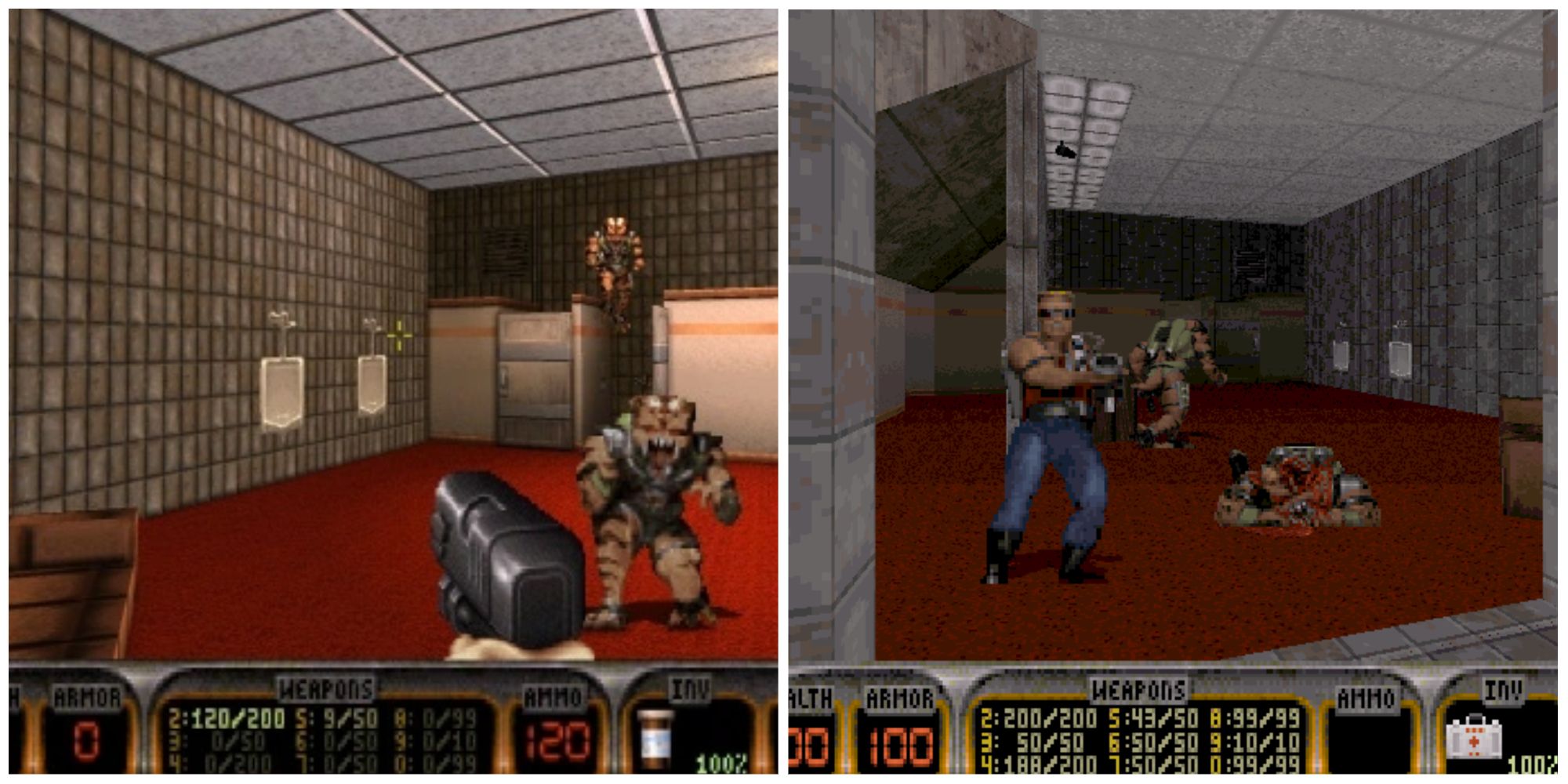 Duke Nukem 3D - Fighting in the toliet and Duke looking in the mirror