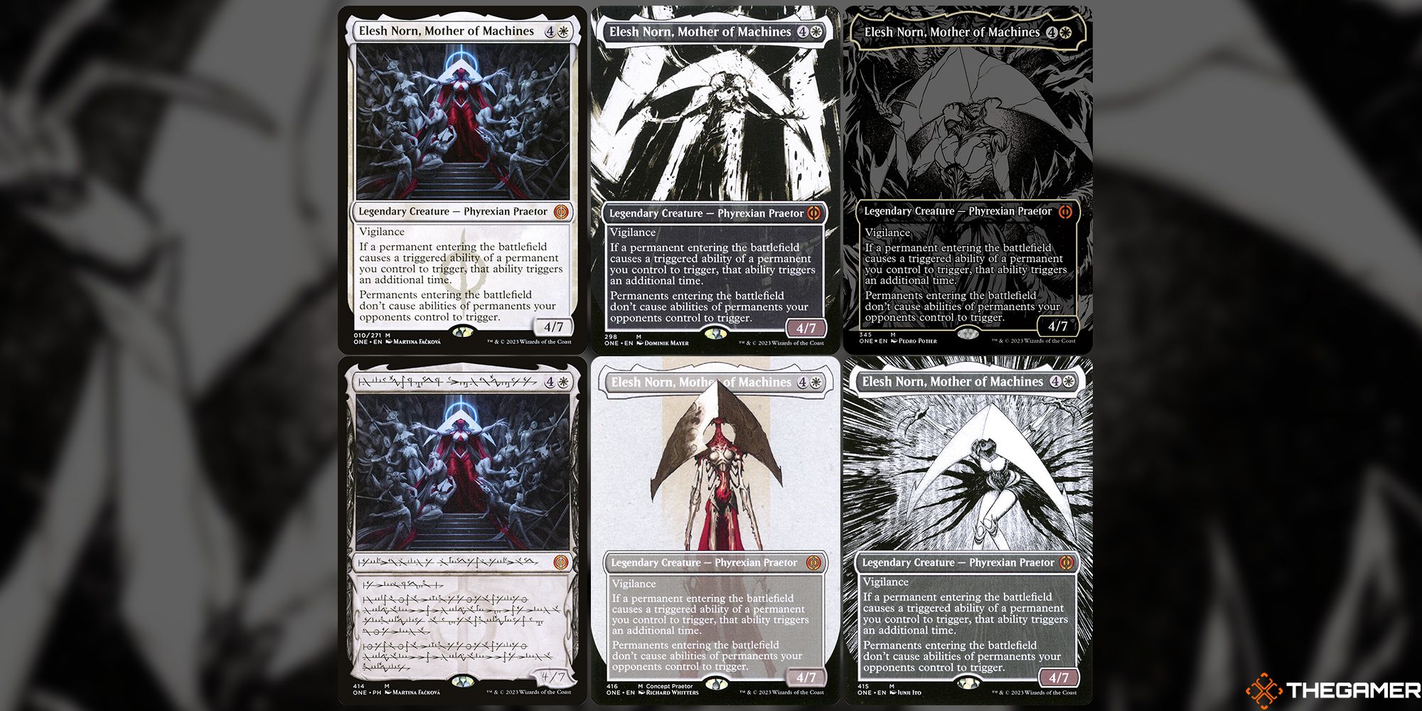All 6 Elesh Norn showcase cards from MTG