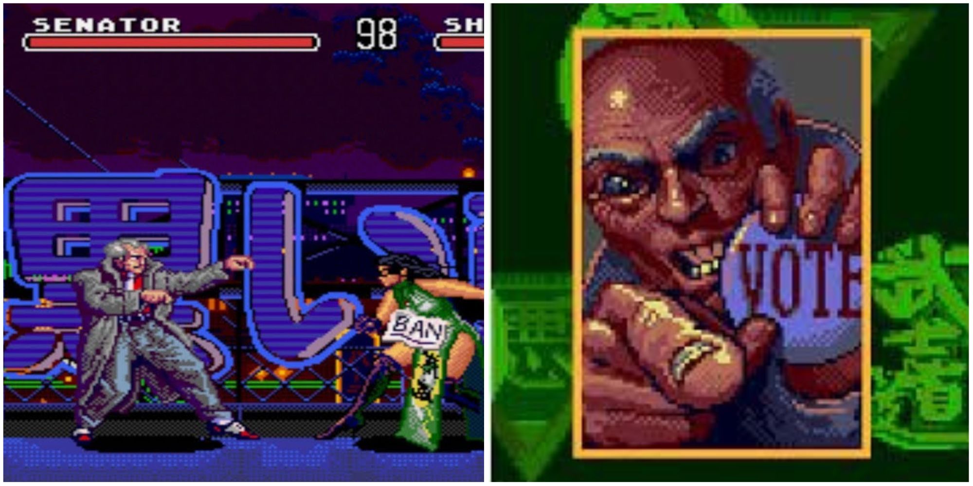 Eternal Champions - Senator fighting and Senator select screen