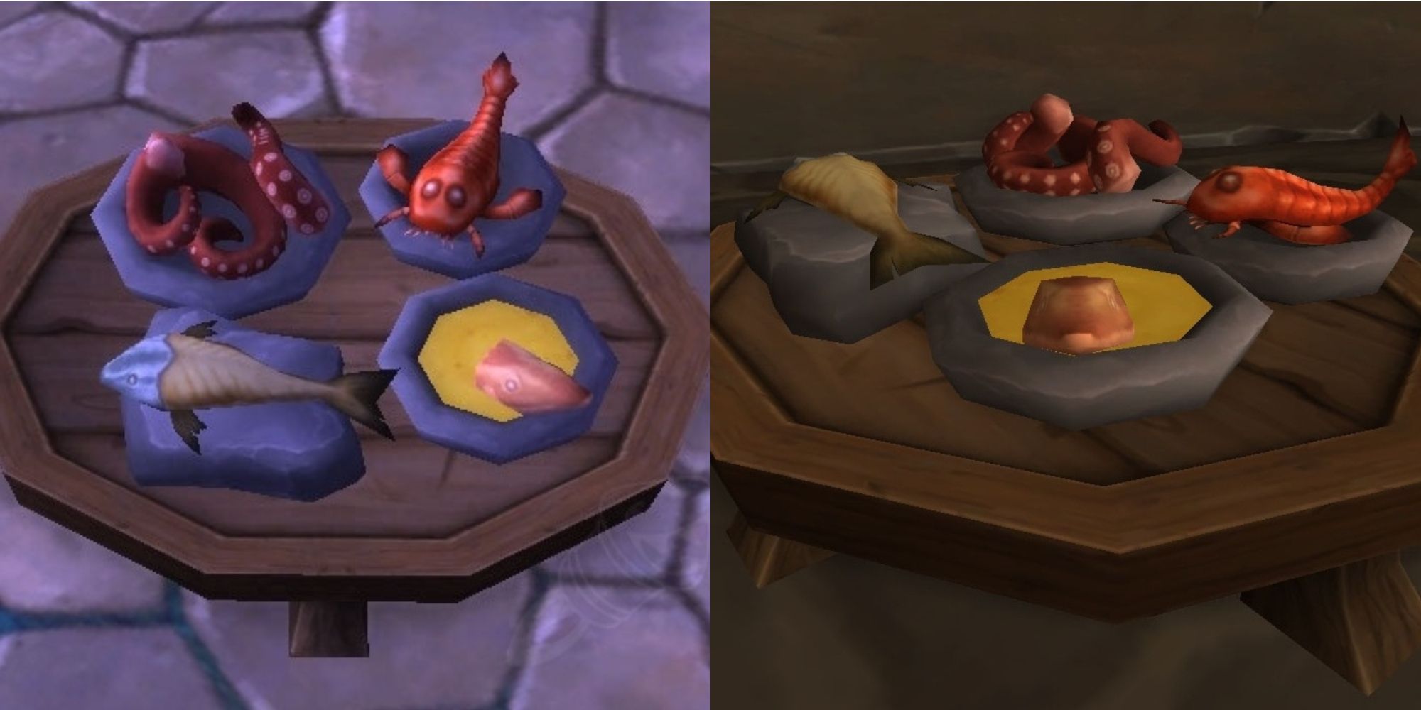 The Feast of the Waters, an array of seafood dishes seen from above and from the side.