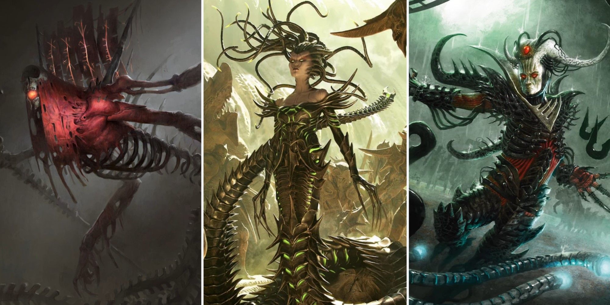 Artwork of three different black cards from the Magic: The Gathering expansion Phyrexia: All Will Be One.