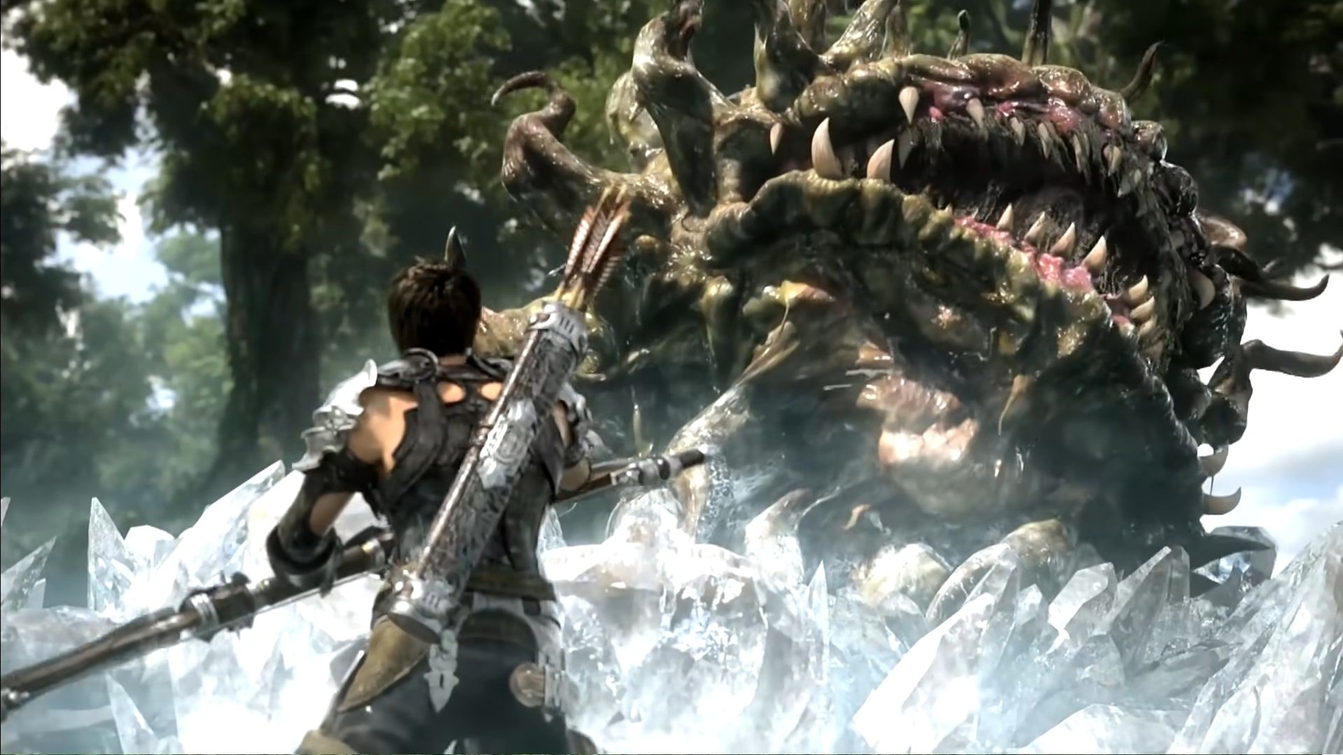 final fantasy 14 version one attacking a boss in a cutscene