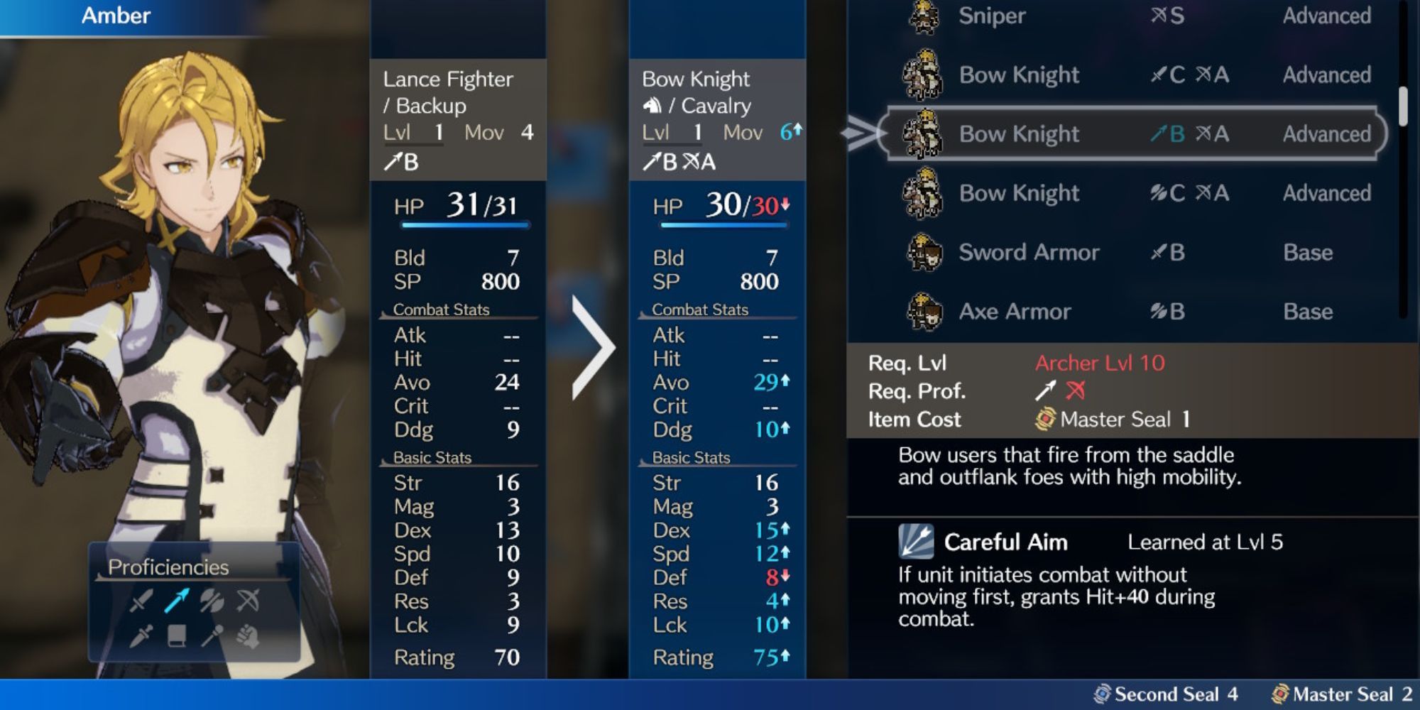 Fire Emblem Engage - promoting Amber to Bow Knight