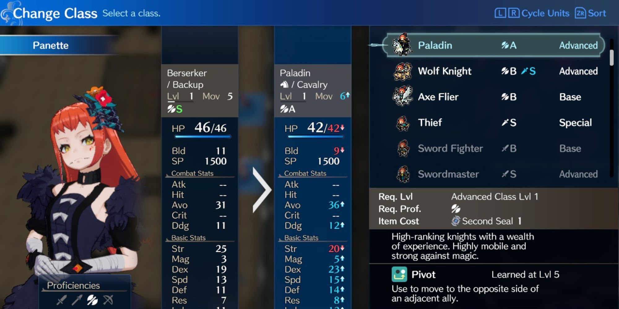 Fire Emblem Engage - promoting Panette to Paladin