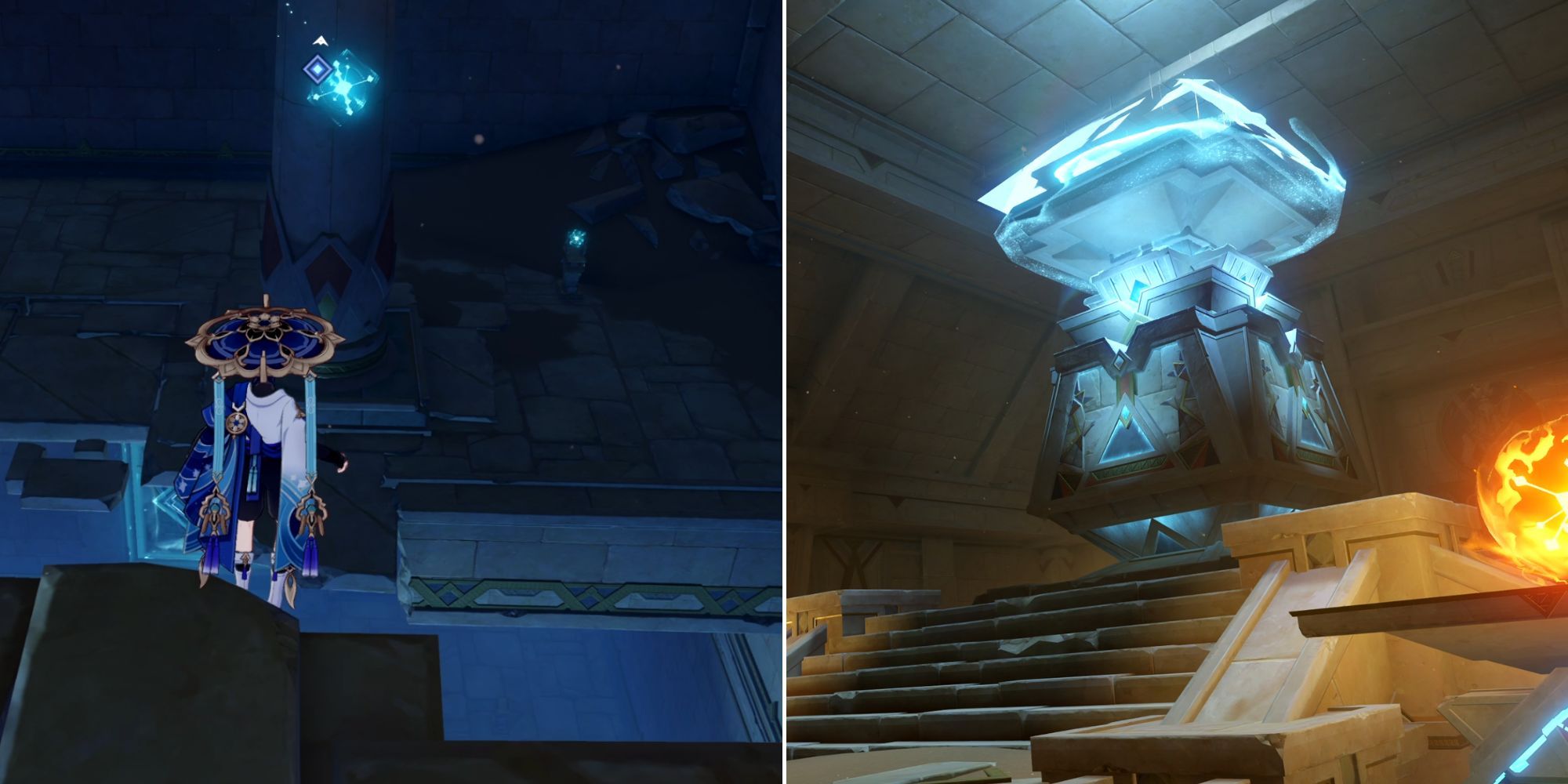 Genshin Impact Chasing Blue Orbs And Pillar Of Swallowing
