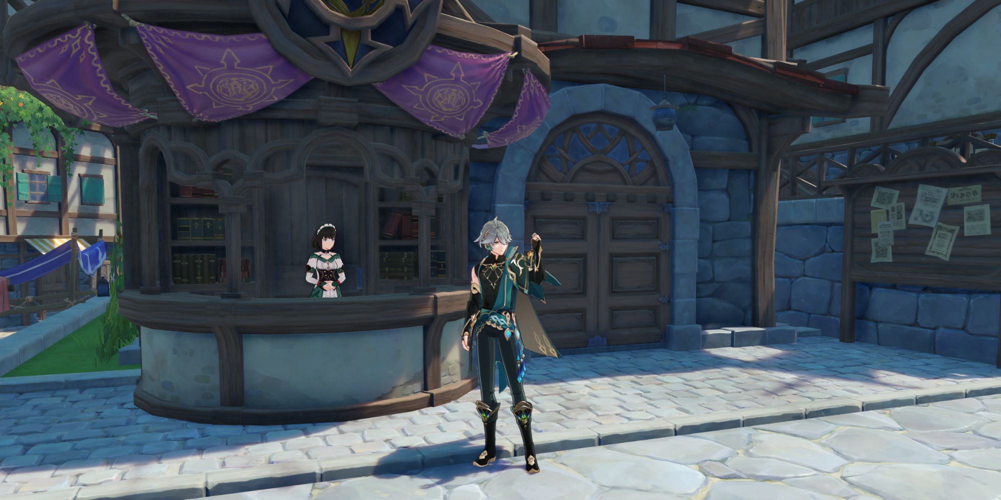 An image of a Genshin Impact NPC named Katheryne standing behind a desk where a player turns in their Daily Commisions