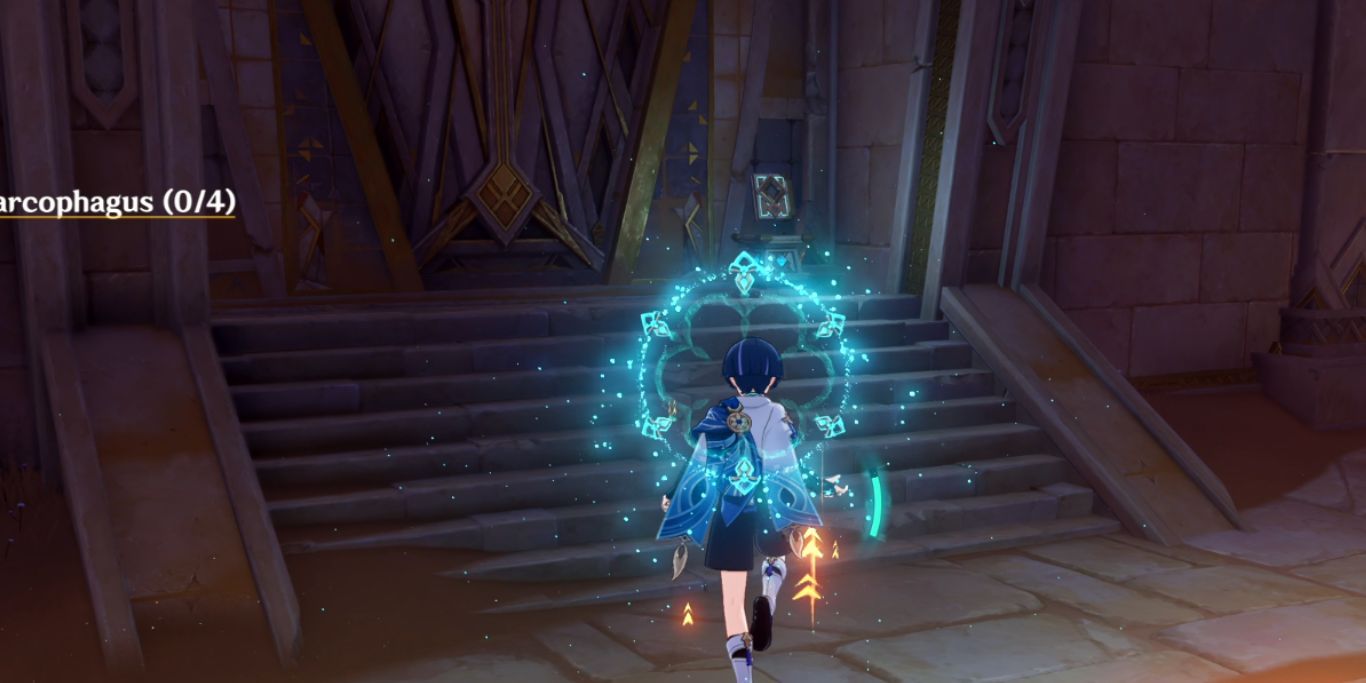 Genshin Impact Wanderer Going To Door With Blue Book