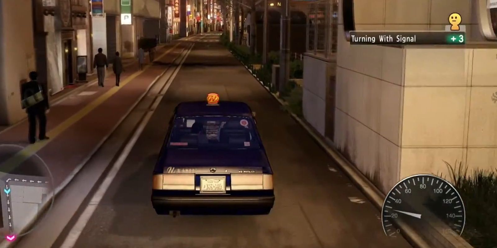 Getting points for turning with a turn signal in one of the Taxi Missions from Yakuza 5.
