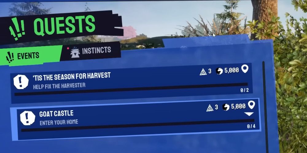 Goat Simulator 3 Quests Menu on events section with 2 events available