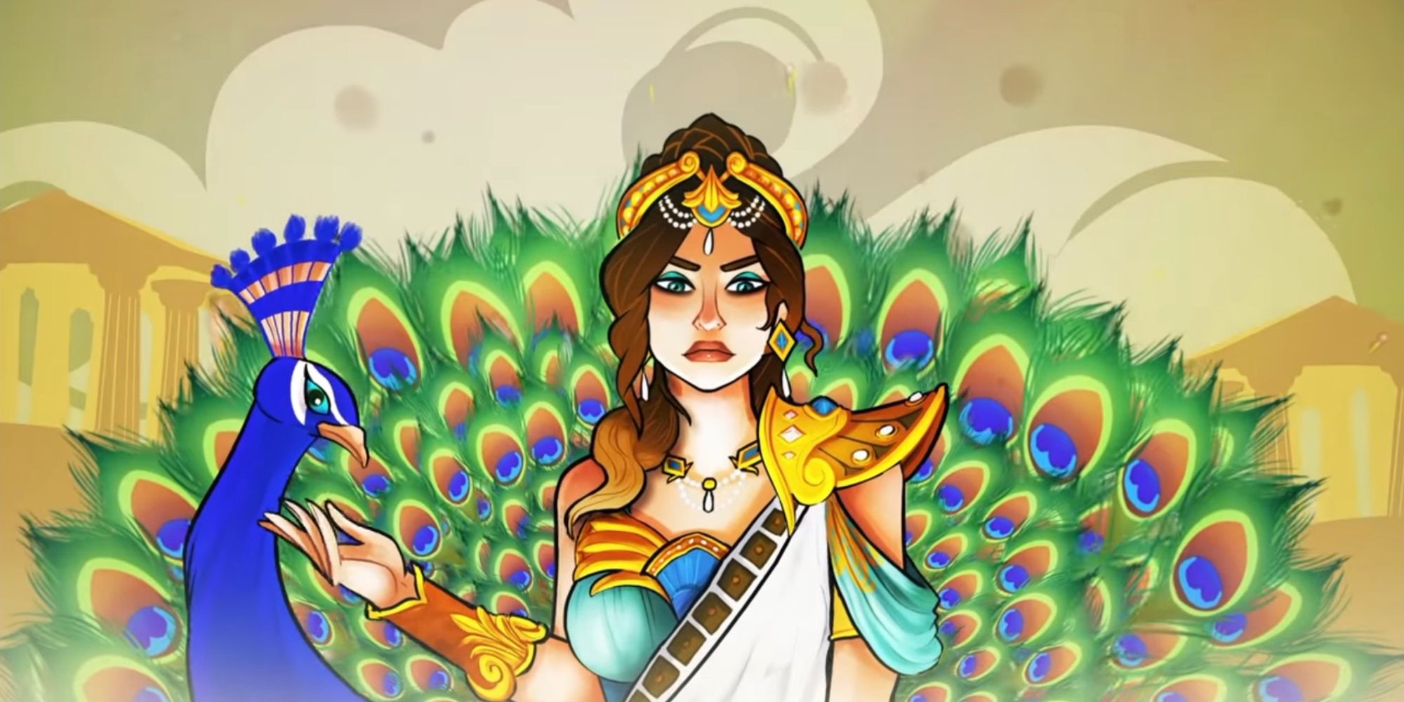 Smite: a distraught goddess with her colorful peacock