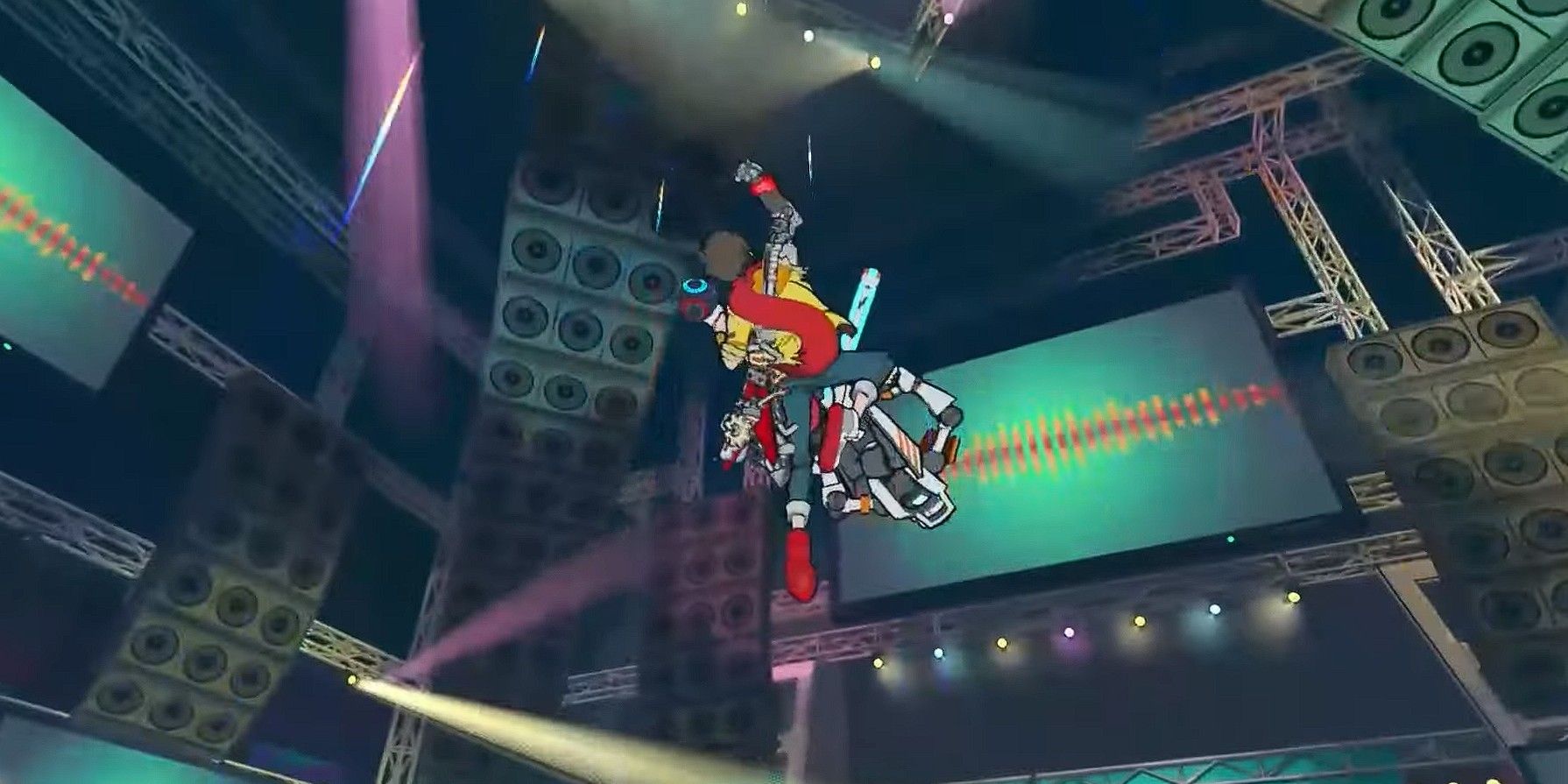 Hi-Fi Rush screenshot of Chai uppercutting an enemy during the Hi Pitch Punch special attack