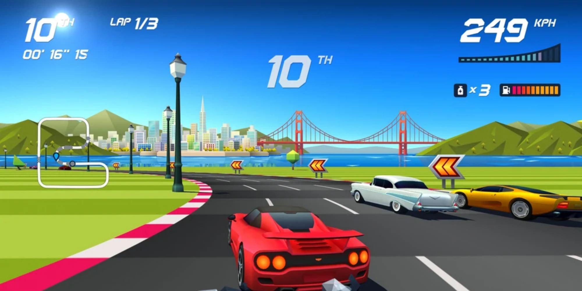 Horizon Chase Turbo Grass Hills Map, featuring San Francisco and the Golden Gate Bridge 