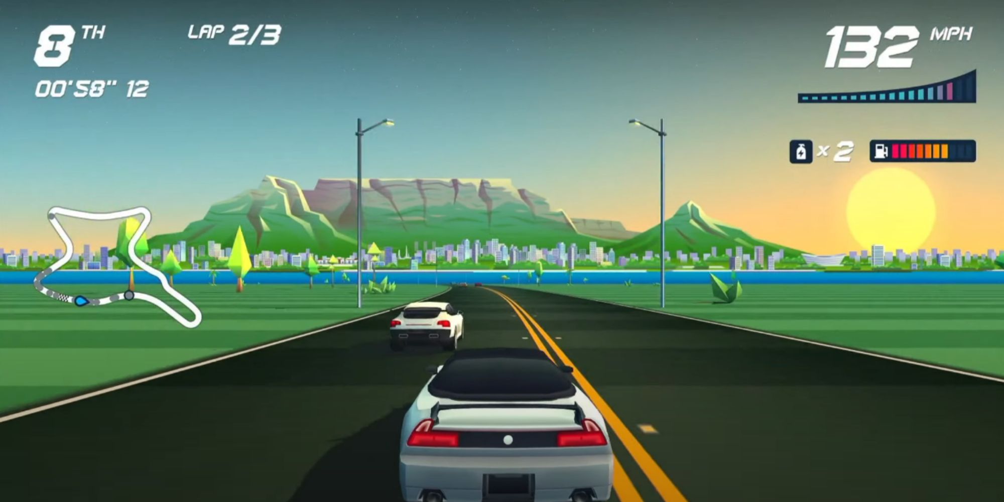 Horizon Chase Turbo Overseas map in South Africa with large mountains and a tunnel