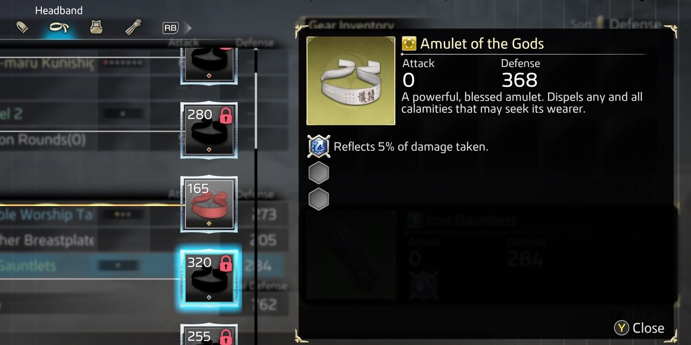 The Amulet Of The Gods with its stats and description in the crafting menu.