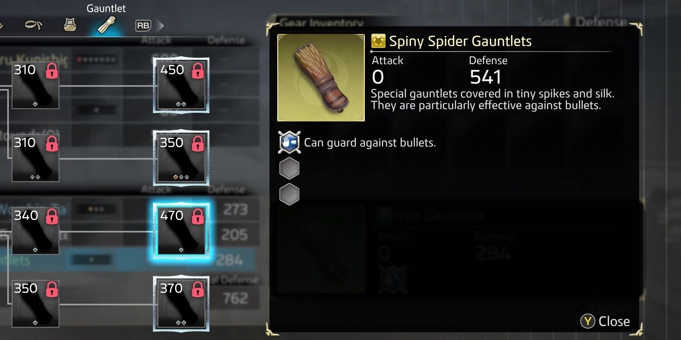 The Spiny Spider Gauntlets with its stats and description in the crafting menu.