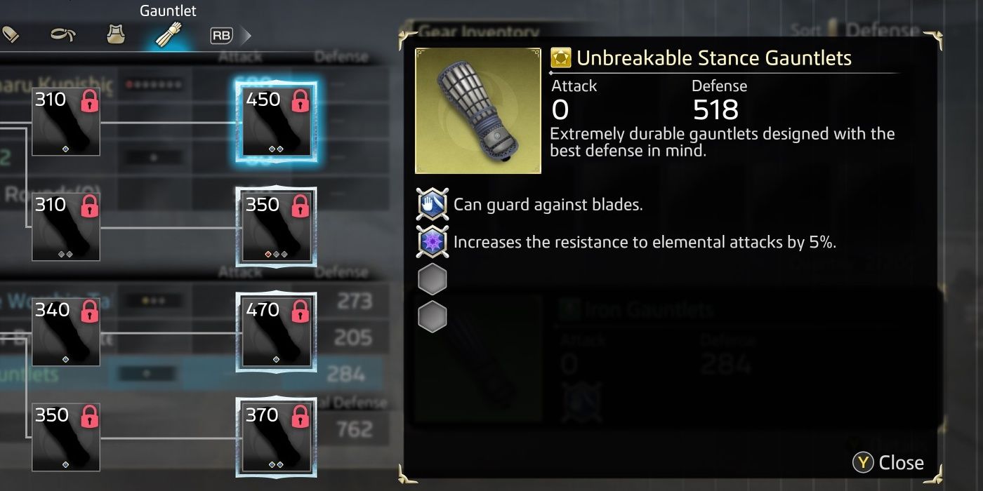 The Unbreakable Stance Gauntlets with its stats and description in the crafting menu.