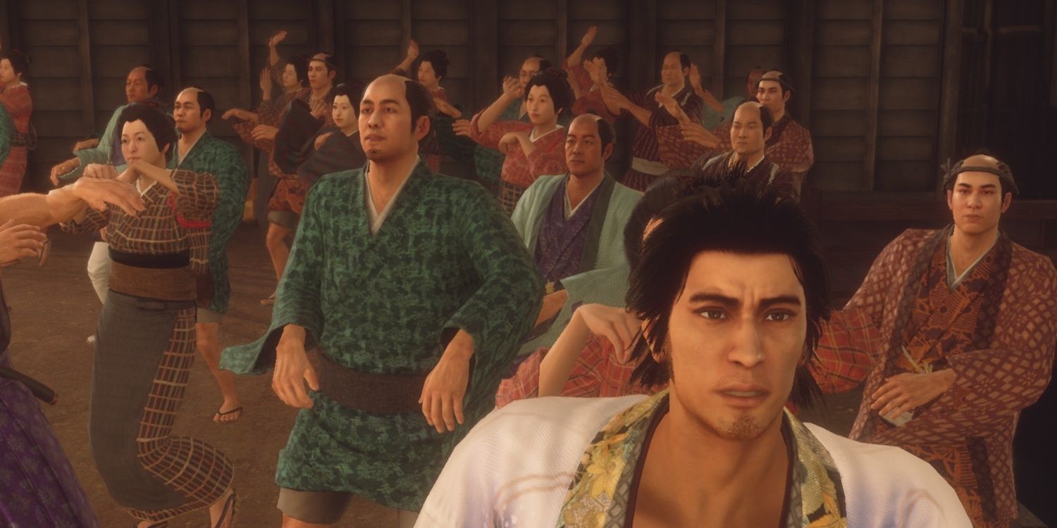 Ryoma and a bunch of citizens dancing.