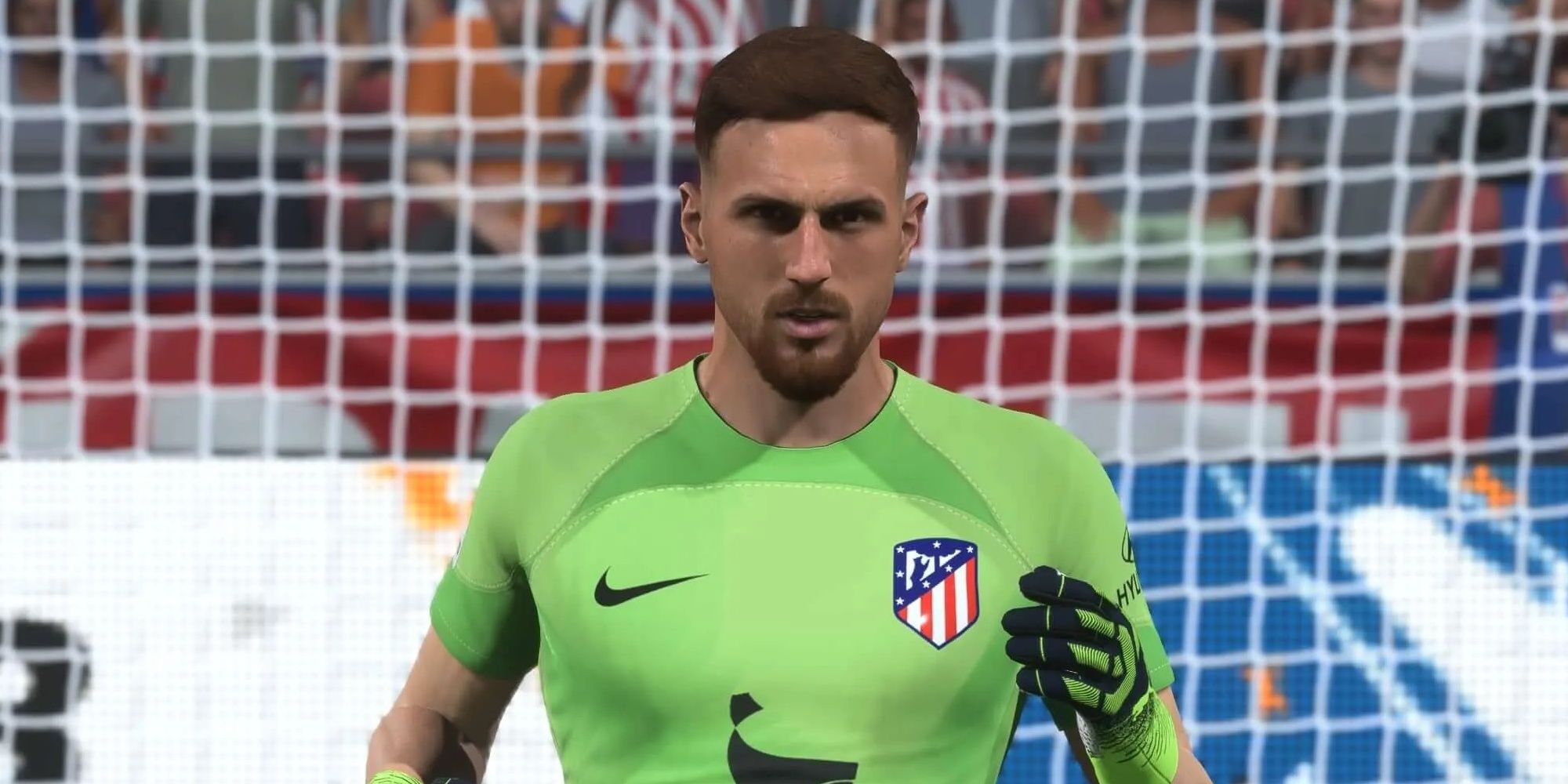 Jan Oblak wearing a green kit for Atletico Madrid during a match in FIFA 23