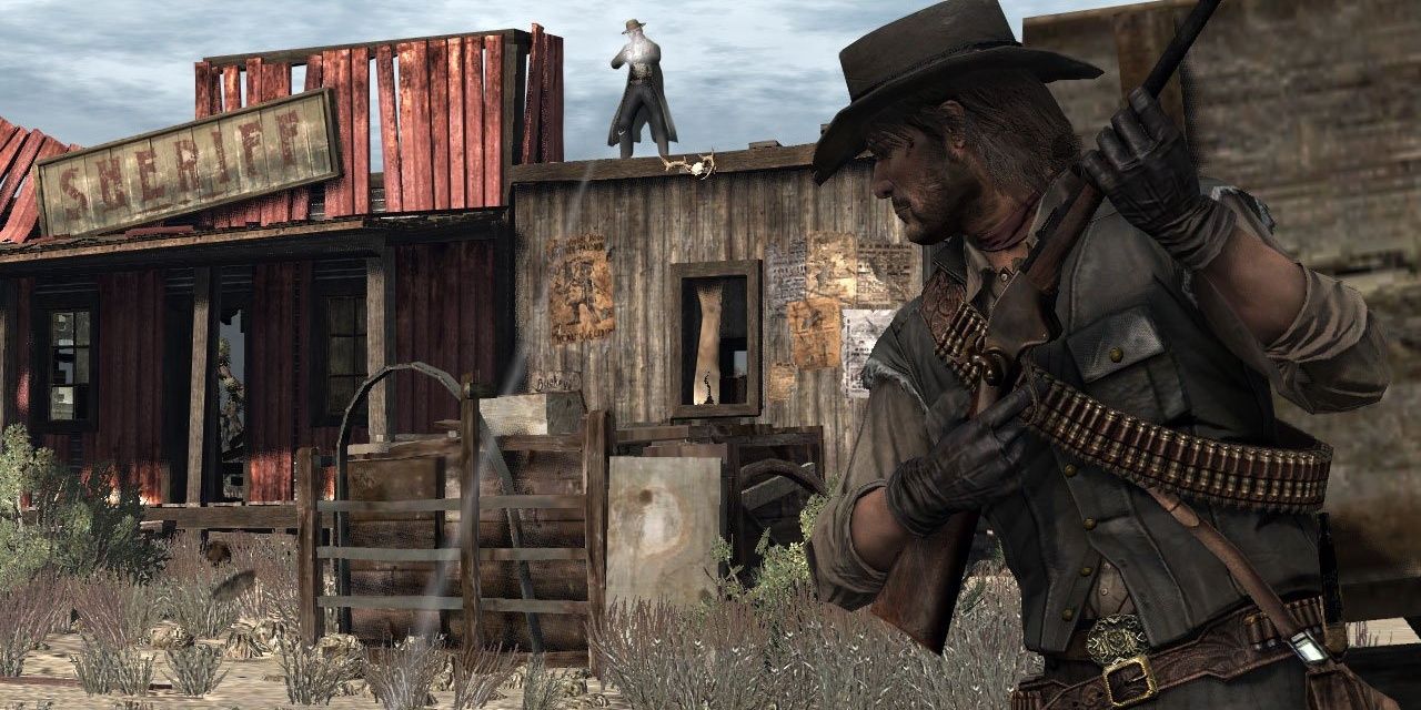 John Marston in a shootout in Red Dead Redemption