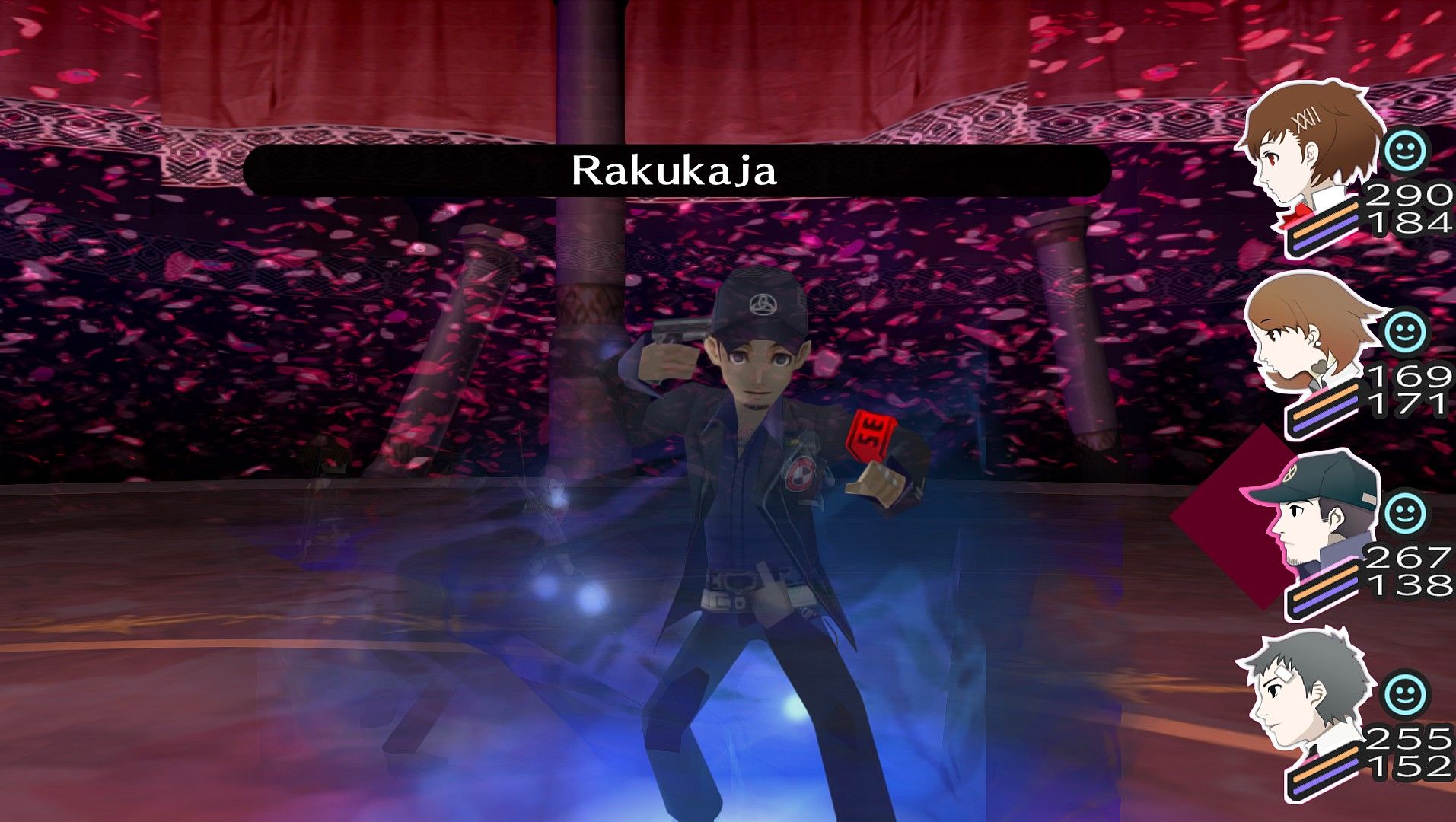 junpei casting rakukaja during the hierophant battle in persona 3 portable 2
