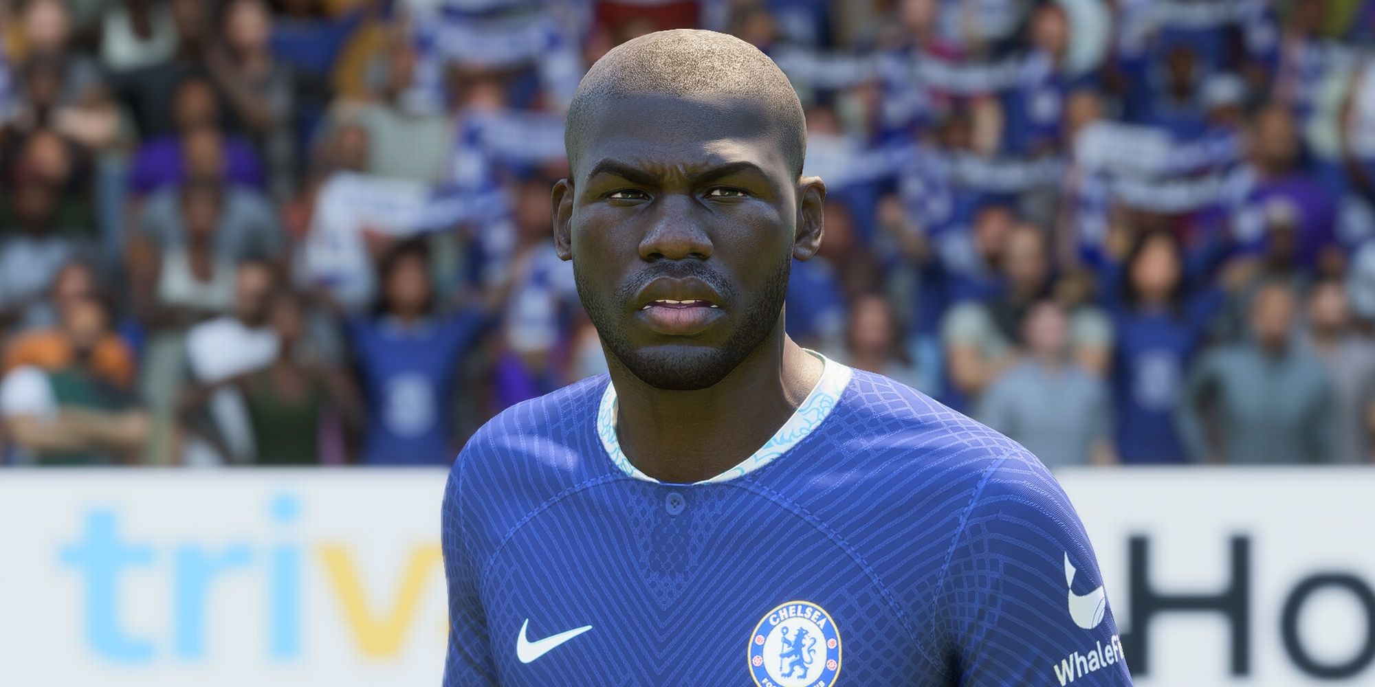 Kalidou Koulibaly wearing the Chelsea home kit in FIFA 23