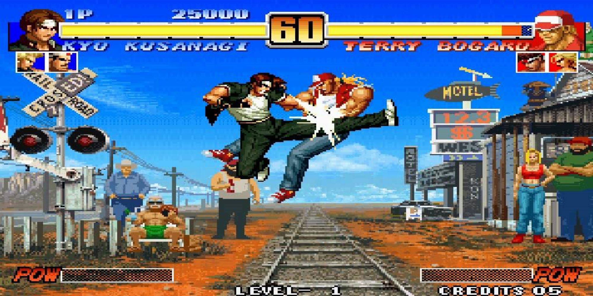 King of Fighters '96 Kyu kicking Terry in the air.