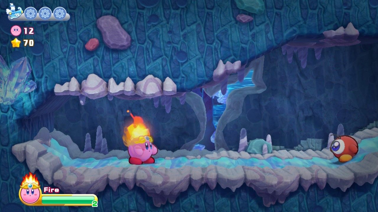 Kirby Enters Fourth Section - a one-eyed enemy is ahead.