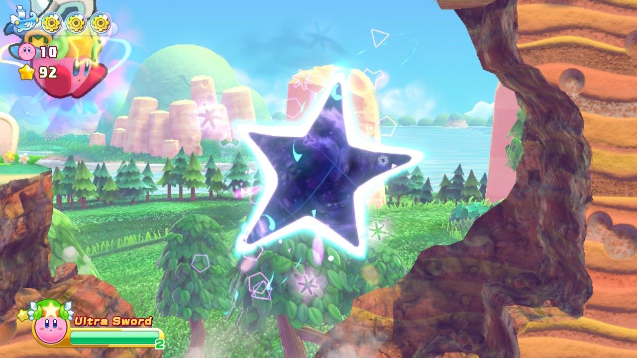 Star opens in the sky in Cookie Country in Kirby's Return to Dreamland Deluxe.