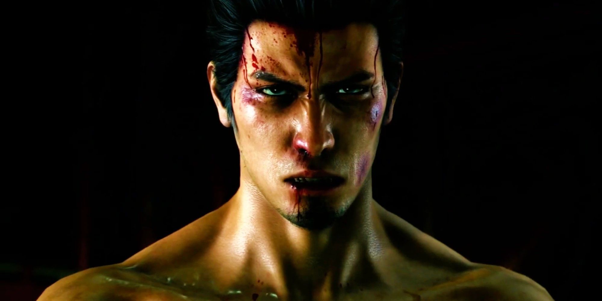Kiryu after he's been shot protecting Haruka and her son