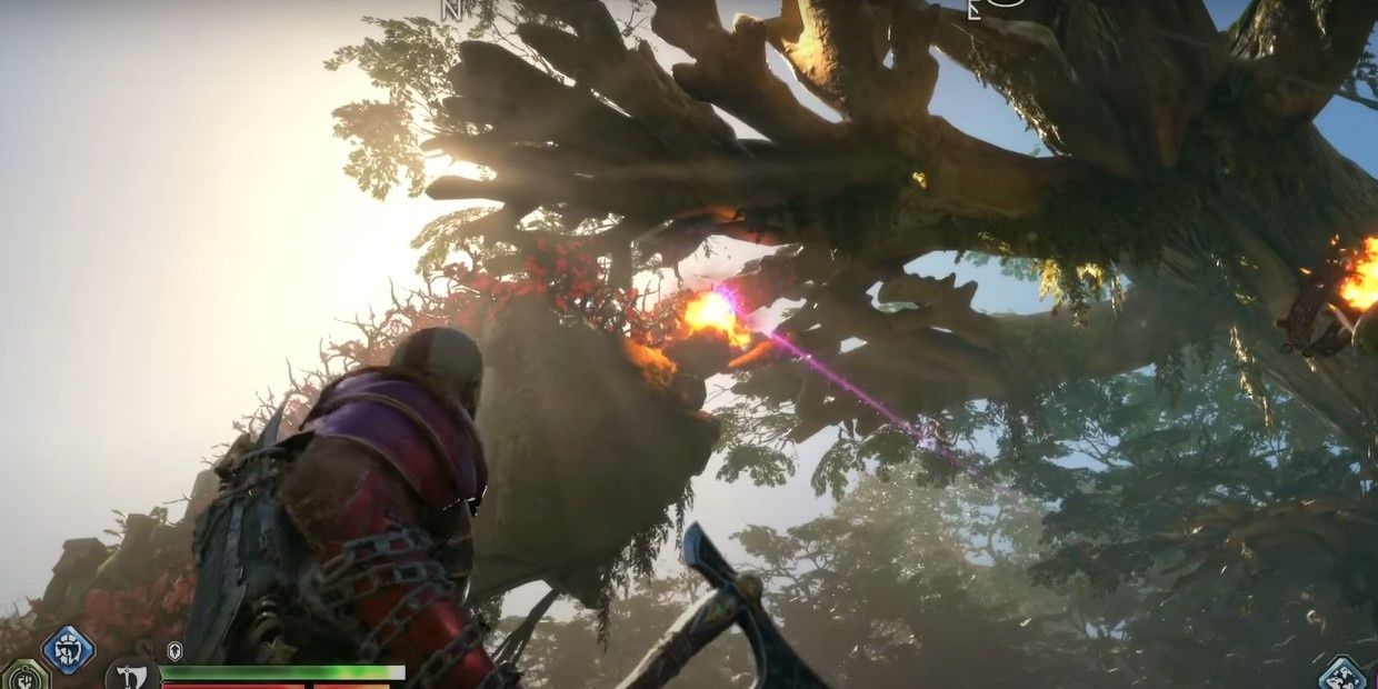 Kratos aiming to have Freya shoot lit brazer with a sigil arrow