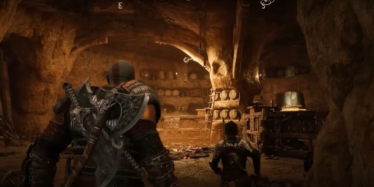 Kratos and Atreus approaching a Draugr Hole