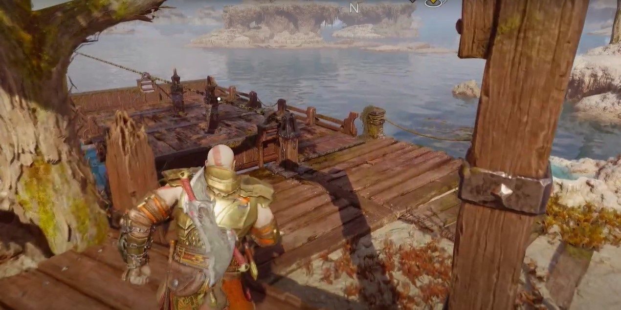 Kratos heading to a raft in Svartalfheim