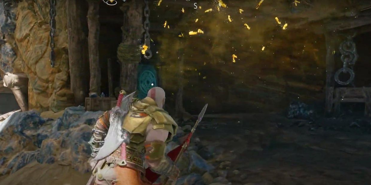 Kratos near a rune slate in the Applecore