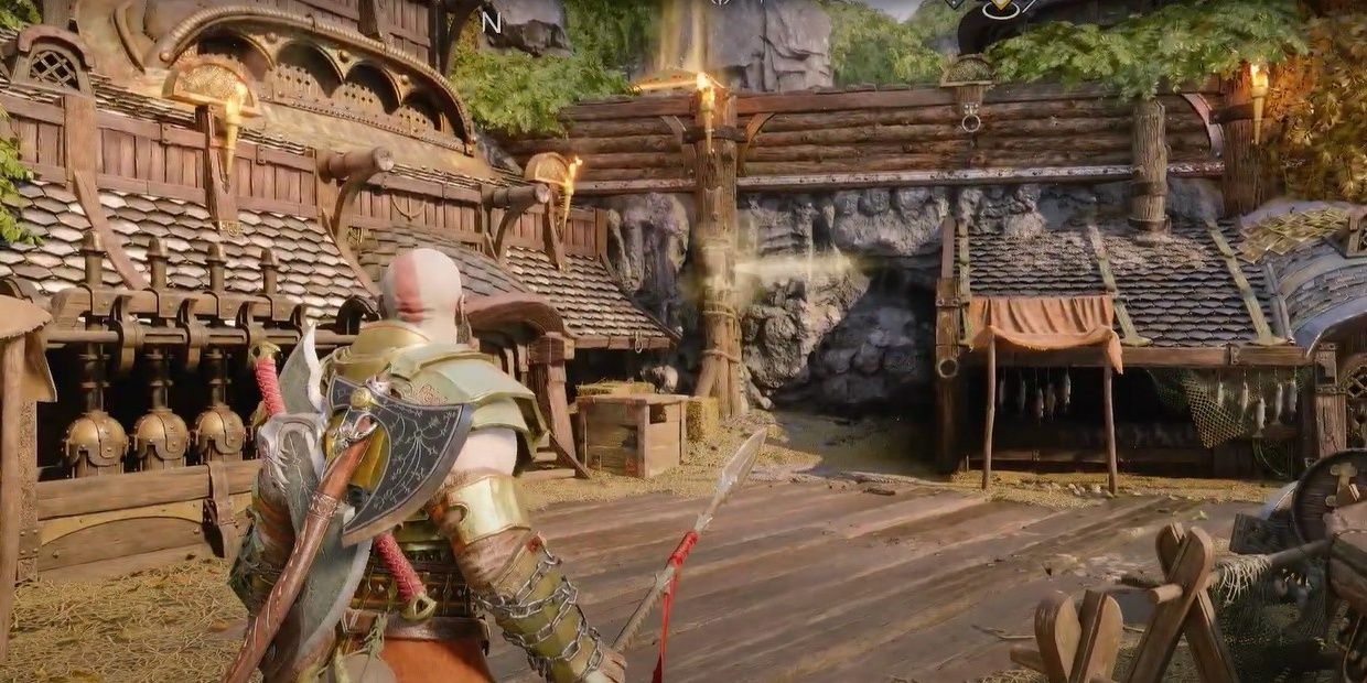 Kratos prepping to throw spear in a beam in Nidavellir