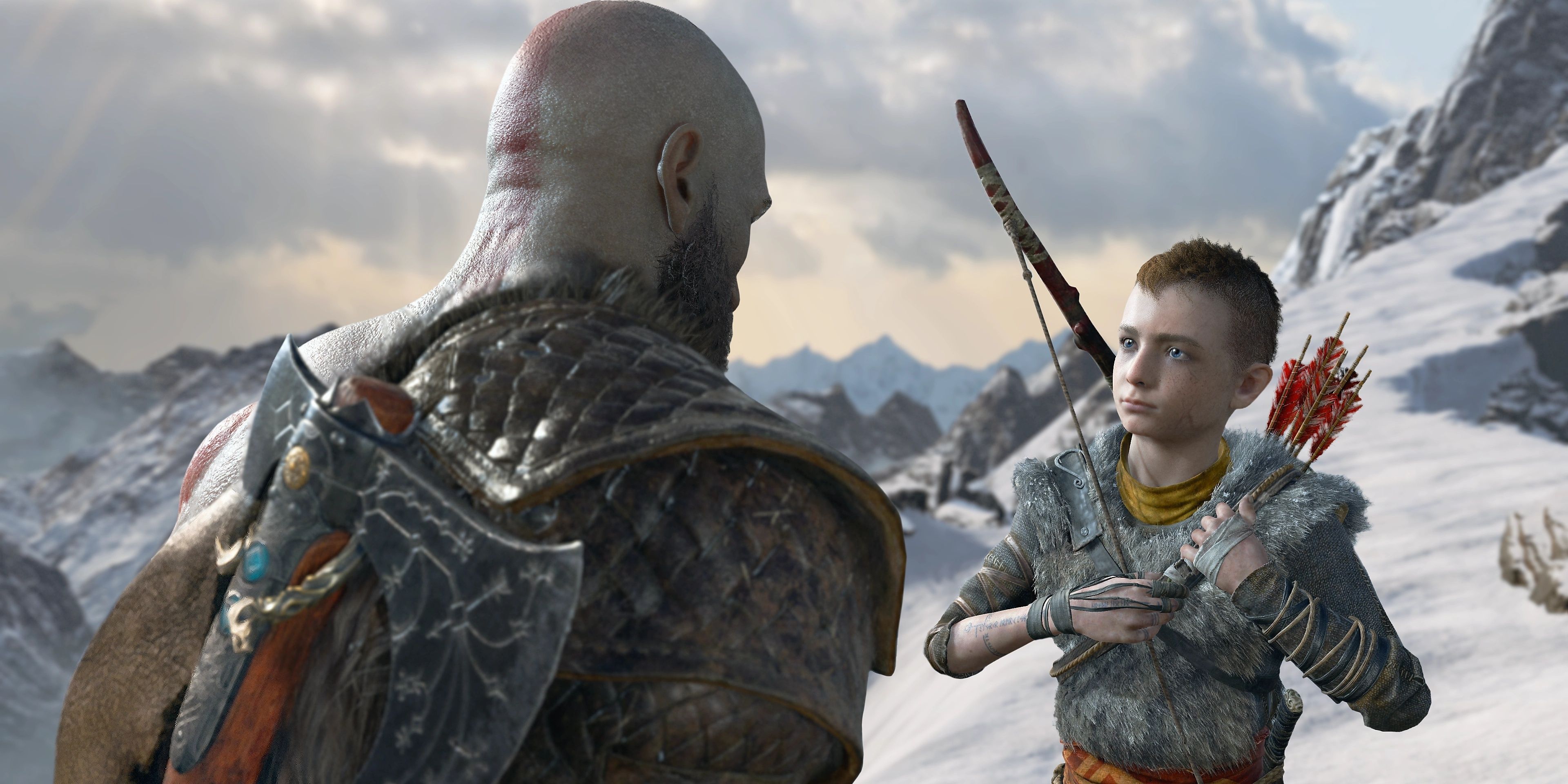 Kratos talking to Atreus in God of War