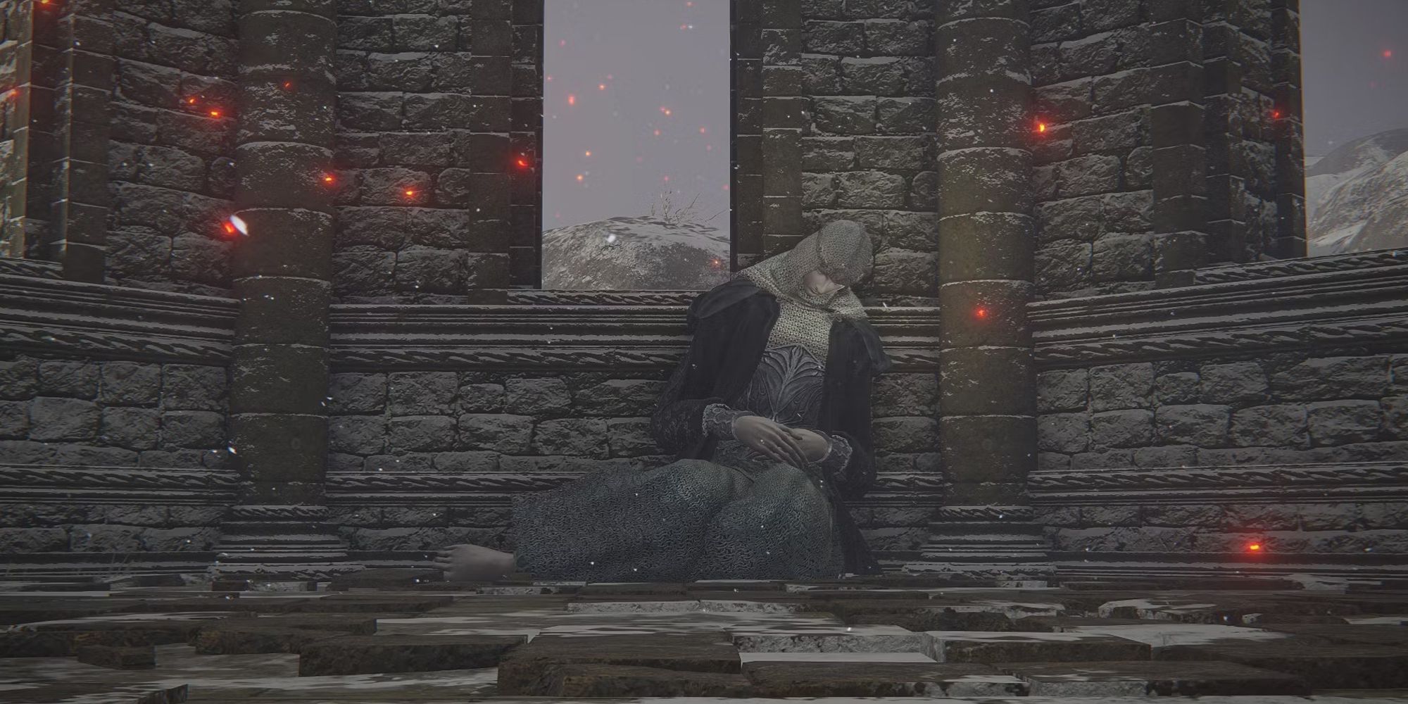 A corpse in a frosty tower in Elden Ring