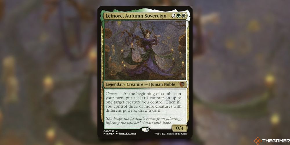 Lenoire Autumn Sovereign Card In front of Card Art Blurred MTG TCG