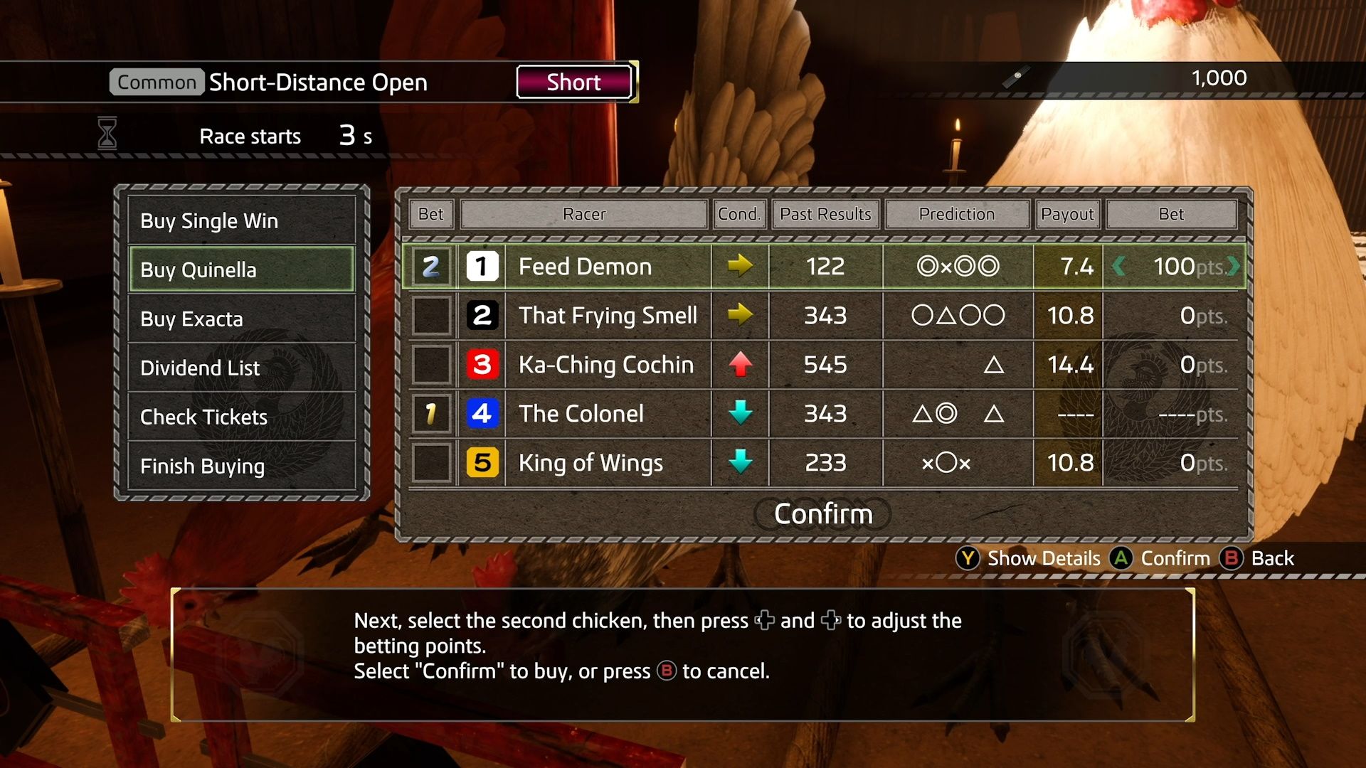 Like A Dragon Ishin, Chicken Races, Buy Quinella