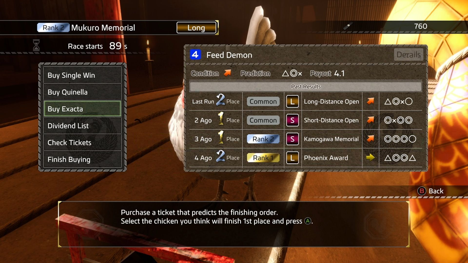 Like A Dragon Ishin, Chicken Races, The racing history of Feed Demon