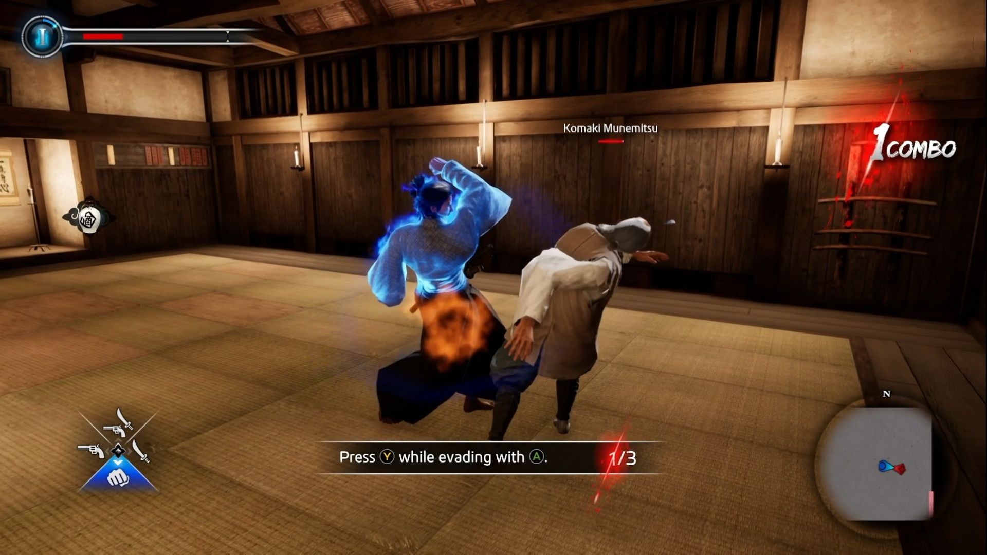 Like A Dragon Ishin, Ryoma performing the Komaki Evade and Strike Attack