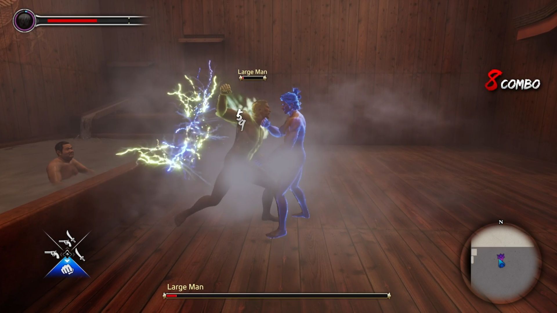 Like A Dragon Ishin, Saigo about to land his electric fist on Ryoma
