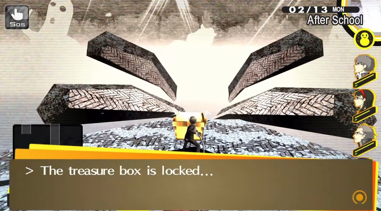 locked treasure chest in the hollow forest dungeon from which you can get new gear once you lose all yours in persona 4 golden