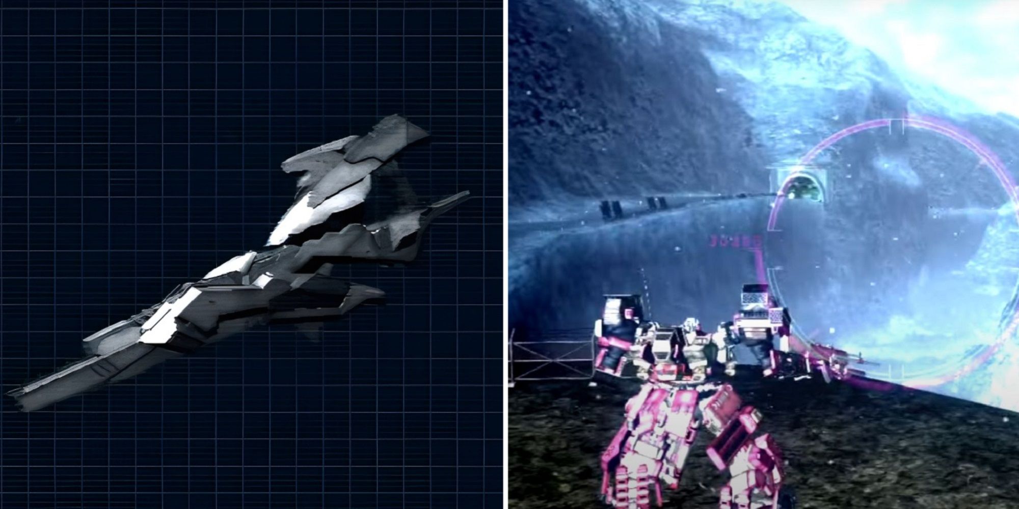 LR-81M KRSW Laser Rifle On Blue Grid Background And Pink AC Standing On Cliff