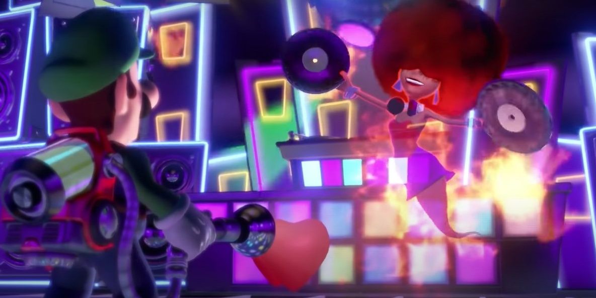 Luigi confronting DJ Phantasmagloria
