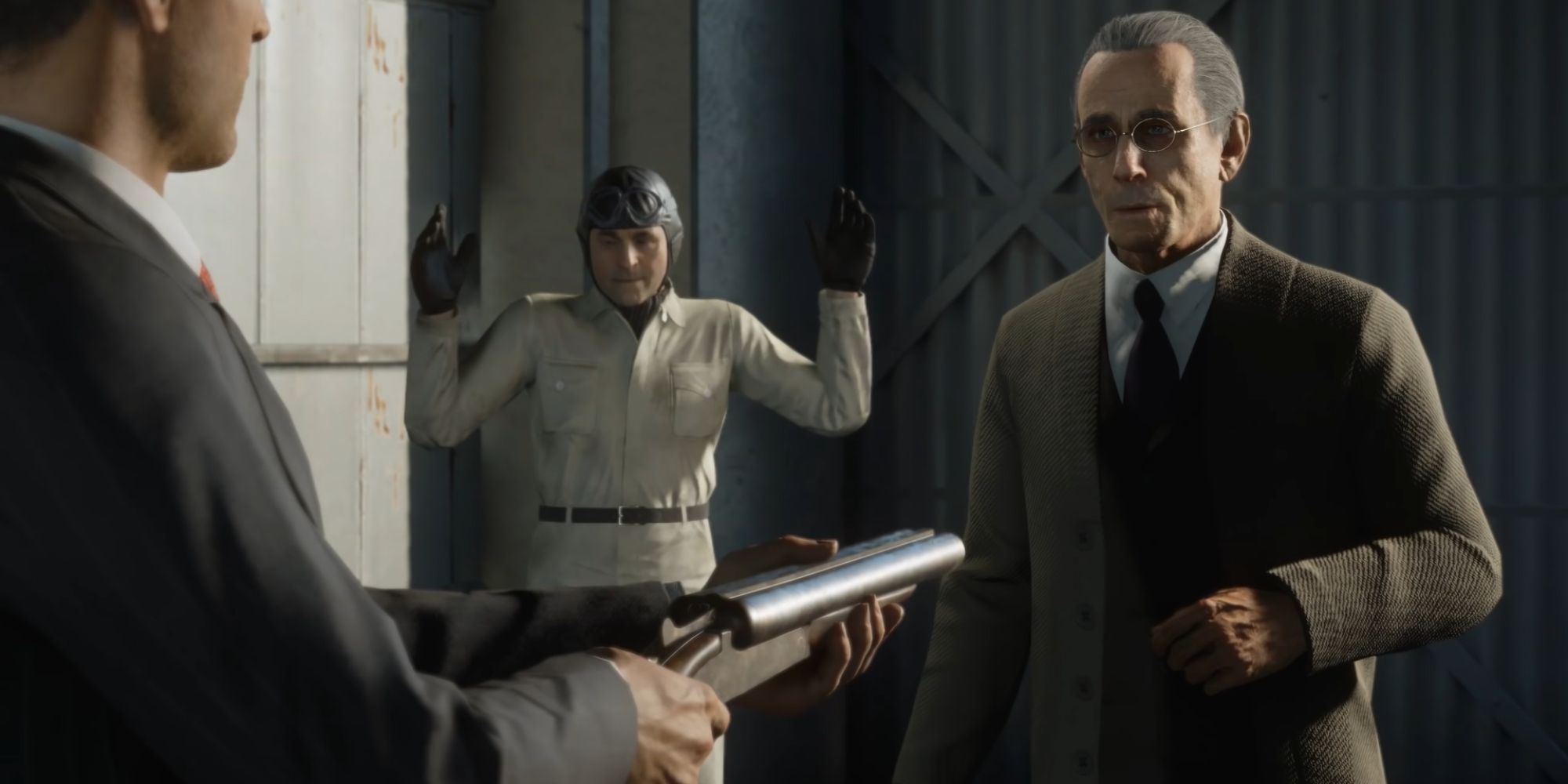 Mafia Screenshot Of Tommy Aiming Gun At Frank And Pilot