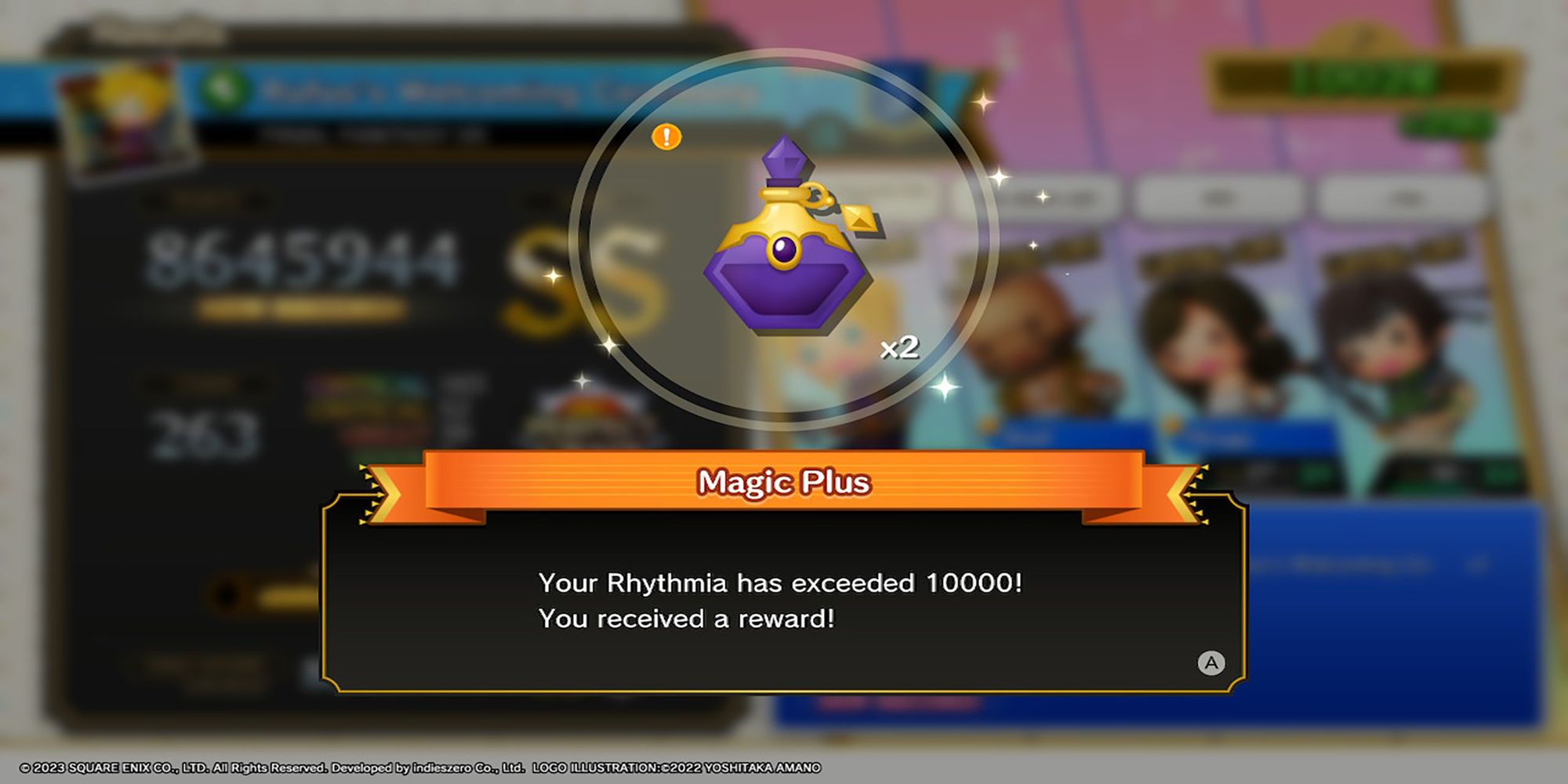 A purple Magic Plus vial that increases a character's magic stats in Theatrhythm: Final Bar Line.