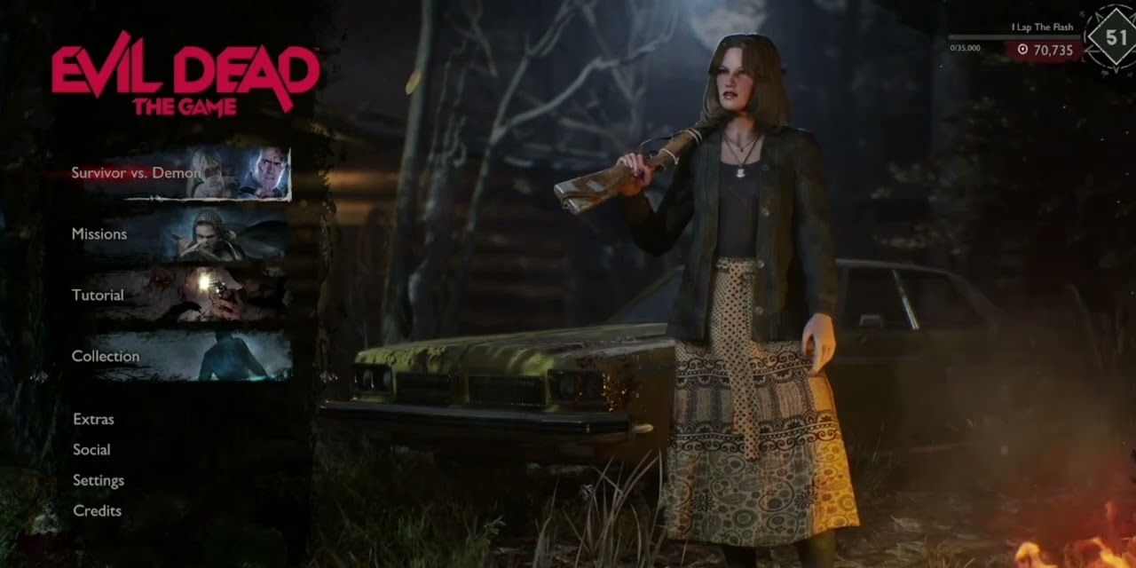 Main Menu screen showing Cheryl and User level in the upper right corner in Evil Dead The Game