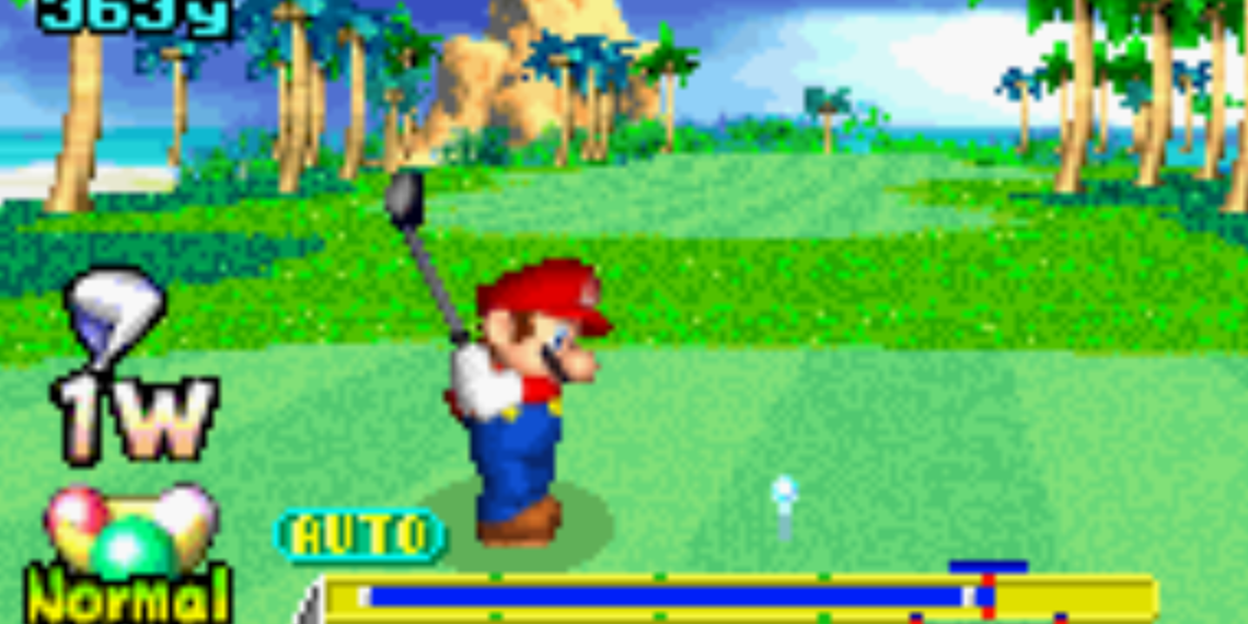 Mario getting ready to swing his golf club.