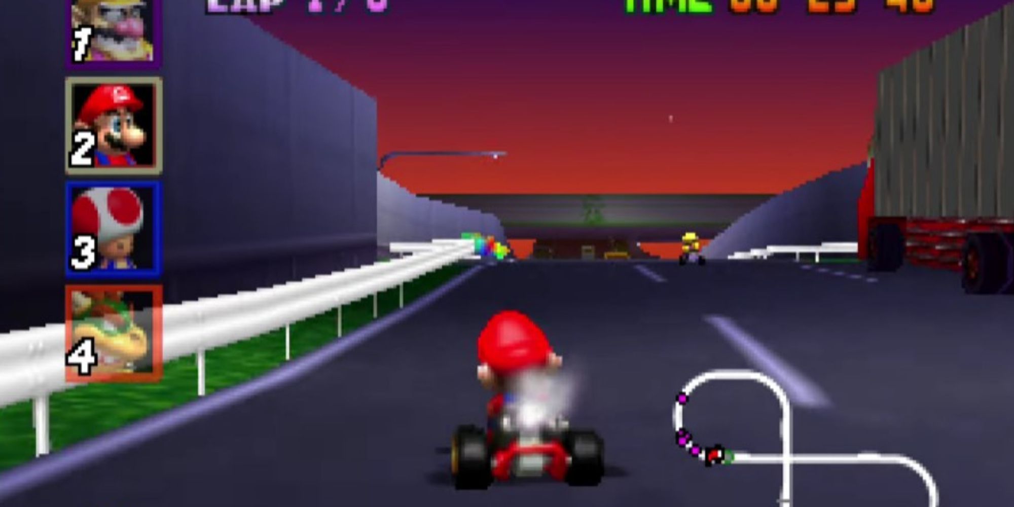 Mario driving through Toads Turnpike Track
