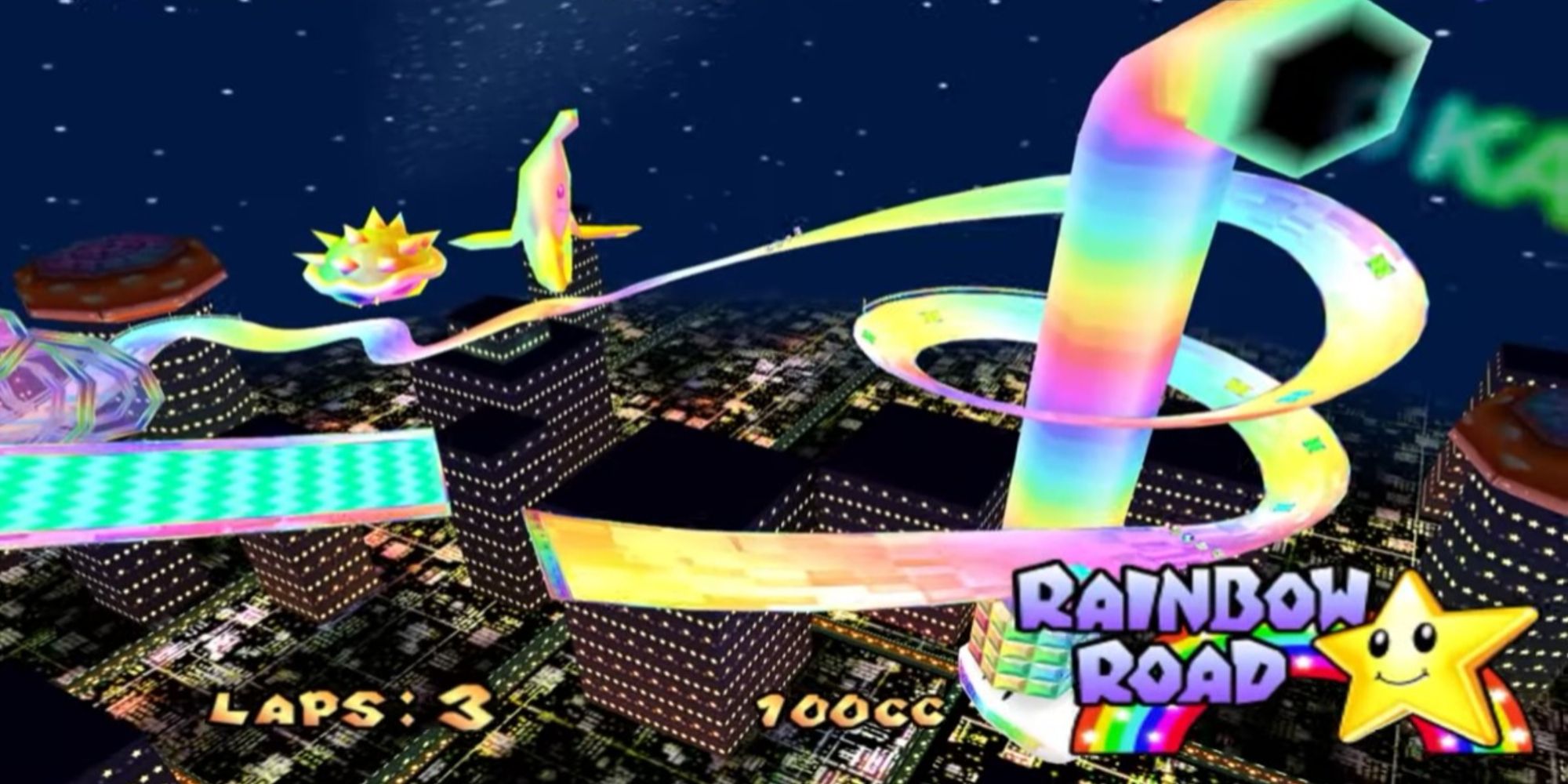 Mario Kart Game Cube Rainbow Road Track View